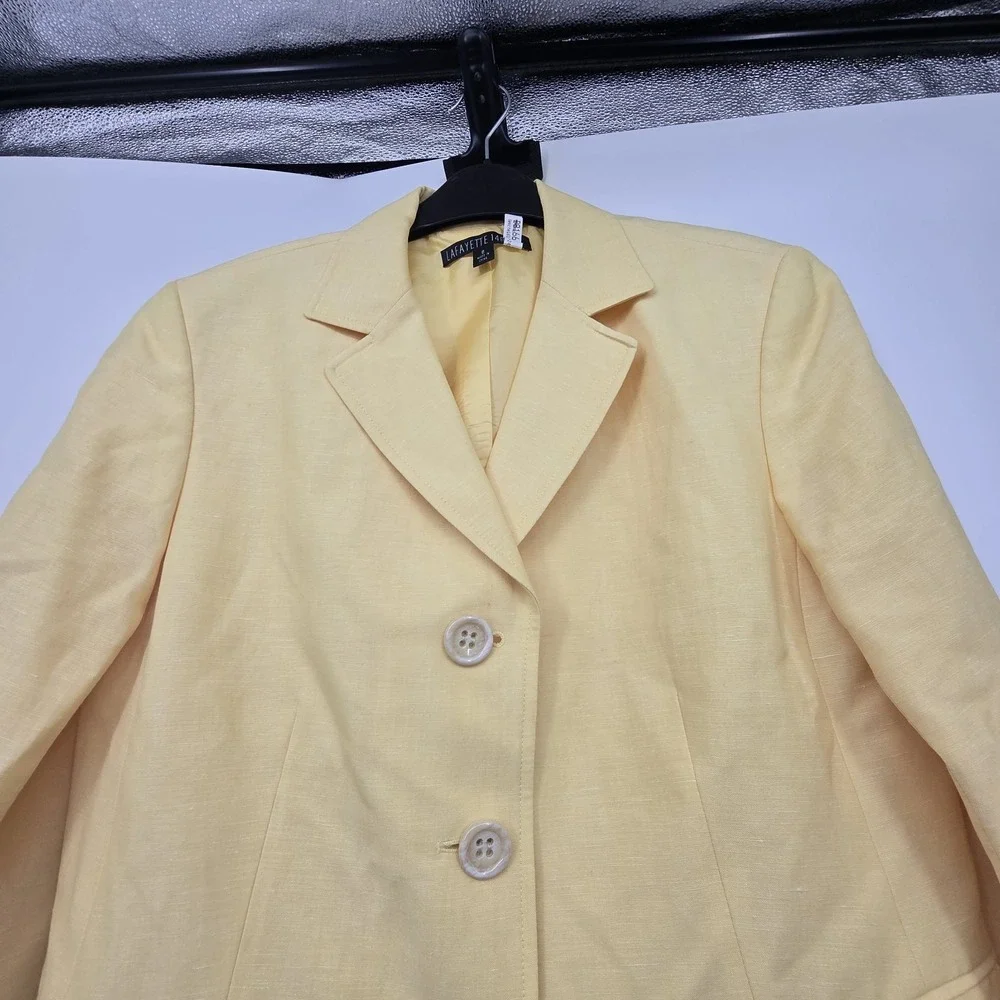 Lafayette 148 Linen Wool Blazer Womens Size 8 Yellow Classic Office Career Girly